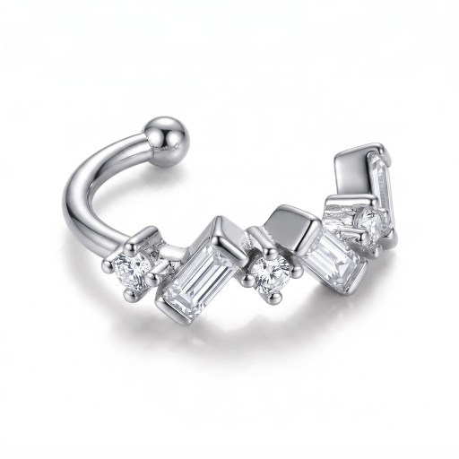 Orecchino senza piercing 1 pz Manicotto sottile con una serie di zirconi quadrati Ear cuff per cartilagine Acciaio inossidabile Colore argento