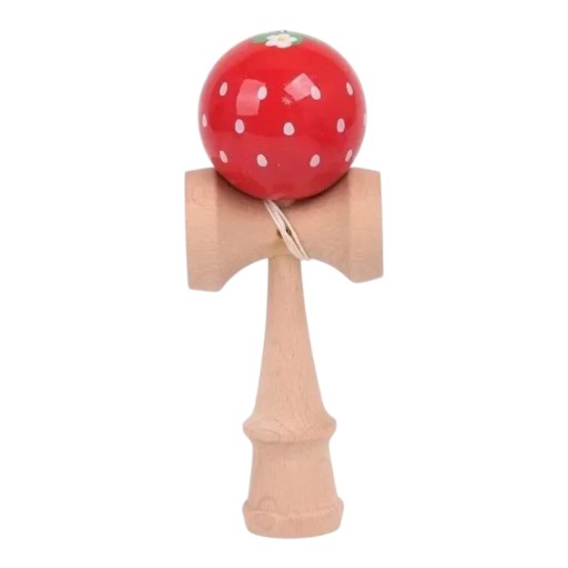 Kendama Jordbær 18 cm Træ japansk spil med rød kugle med prikker Træning af koordination og reaktionsevne Til børn og voksne
