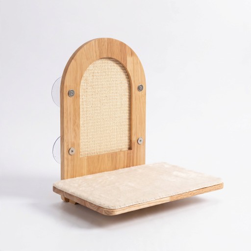 Piattaforma in sisal per gatti da finestra 40 x 30 cm Con parete graffiato alta 45,5 cm Con ventose senza foratura Legno di gomma Per vetro