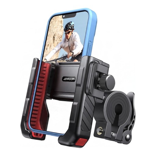 Joyroom telefonholder til cykel og motorcykel med én hånd betjening For telefoner 4,7–7 tommer Styr 15–40 mm PC og ABS Sort og rød
