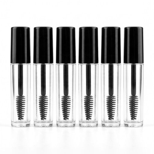 6 Stück leere Mascara-Tuben 0,8 ml Kunststoff nachfüllbare Fläschchen mit Bürste und Dichtungsstopfen Schwarzer Deckel Für Proben und Reisen