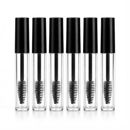 6 Stück leere Mascara-Tuben 3 ml Kunststoff nachfüllbare Fläschchen mit Bürste und Dichtungsstopfen Schwarzer Deckel Für Wimpernserum und Reisen