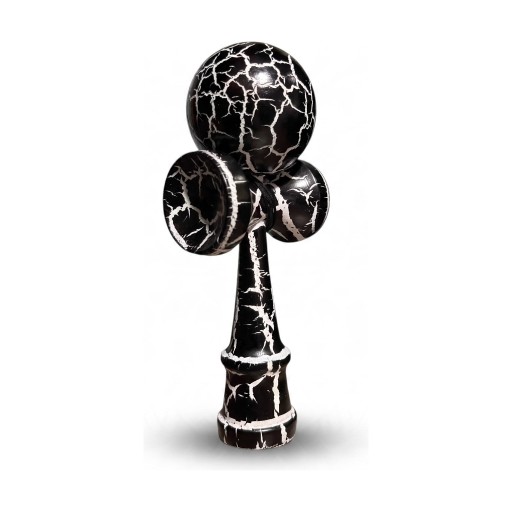 Kendama Rissige Schwarz mit Weißem Muster 18 cm Nussbaumholz Japanisches Spiel mit einer Kugel an einer Schnur Koordinationstraining Für Kinder