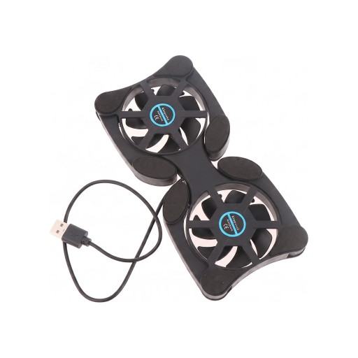 Mini base di raffreddamento per notebook con 2 ventilatori 18 x 8,5 cm Supporto pieghevole a forma di X Alimentazione USB Nera Per lavoro e viaggio