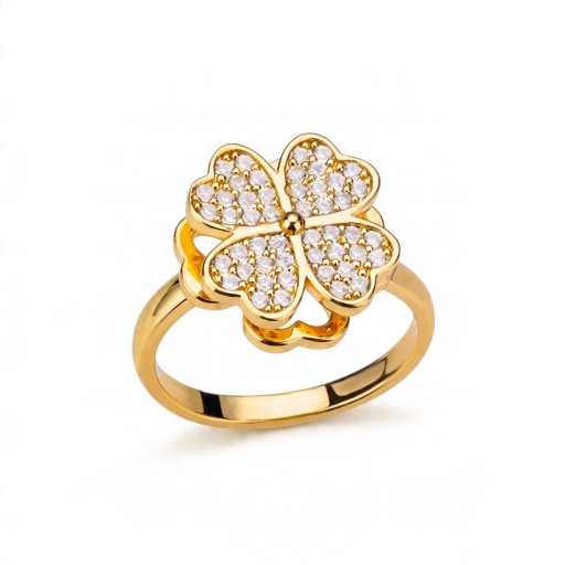 Anillo antiestrés giratorio de trébol de corazones con circonitas Tamaño ajustable Acero inoxidable Joyería femenina de la suerte