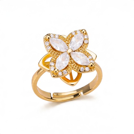 Anillo antiestrés giratorio con flor de circonitas marquesas Tamaño ajustable Acero inoxidable Joyería elegante para dama