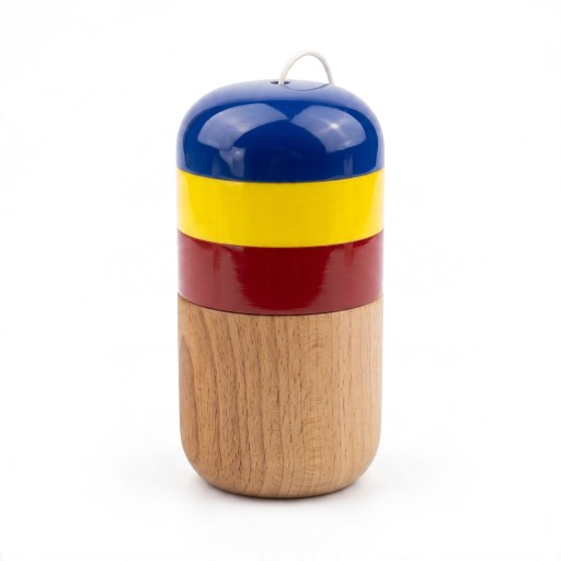 Kendama Kapsel 11 cm Spiel mit Spitze und Kappe an einem Faden Blau Gelb und Rot Nussbaum Holz Koordinationstraining Für Kinder und Erwachsene