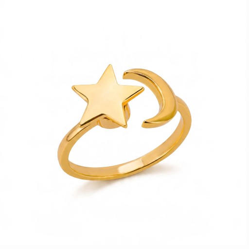 Anillo antiestrés giratorio estrella y luna Tamaño ajustable Acero inoxidable Joyería minimalista para mujeres para el día a día
