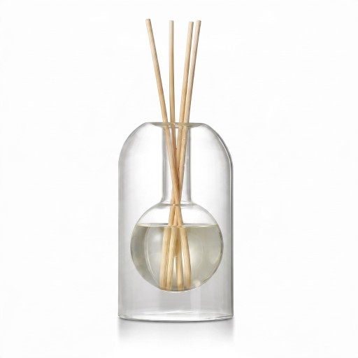 Glasflasche für ätherische Öle mit Diffusorstäbchen 130 ml 8,5 x 14 cm Runde Flasche in Verpackung Transparent Für das Wohnzimmer und Schlafzimmer