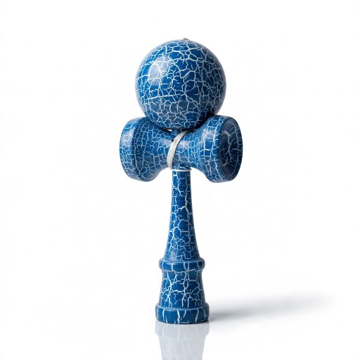 Kendama Krakelovaná blau mit weißem Muster 18 cm Nussbaum Holz Japanisches Spiel mit Ball an Schnur Koordinationstraining Für Kinder und Erwachsene