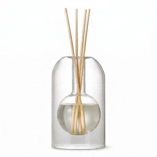 Glasflasche für ätherische Öle mit Diffusor-Stäbchen 200 ml 10 x 16,5 cm Runde Flasche in Verpackung Transparent Für das Wohnzimmer und Schlafzimmer