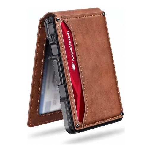 Men's Wallet with Sliding Card Holder RFID and Magnetic Closure 10.6 x 7.6 x 1.3 cm PU Leather Banknote Clip