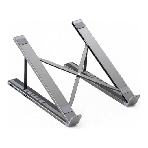Laptop Stand with 8-in-1 Docking Station HDMI 2x USB-A SD and TF Card Reader USB-C PD 100 W Aluminium Alloy Grey Foldable and Portable