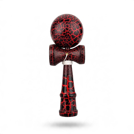 Kendama Rissige Schwarz mit rotem Muster 18 cm Kugel 6 cm Nussbaumholz Japanisches Spiel mit Kugel an einer Schnur Für Kinder und Erwachsene