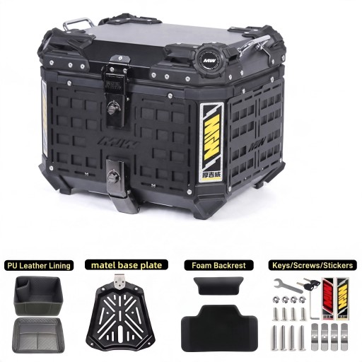 Aluminium-Motorradkoffer 45 l Wasserdicht Abschließbar 42 x 34 x 33 cm Aluminiumlegierung Schwarz Helm- und Werkzeugbox Topcase