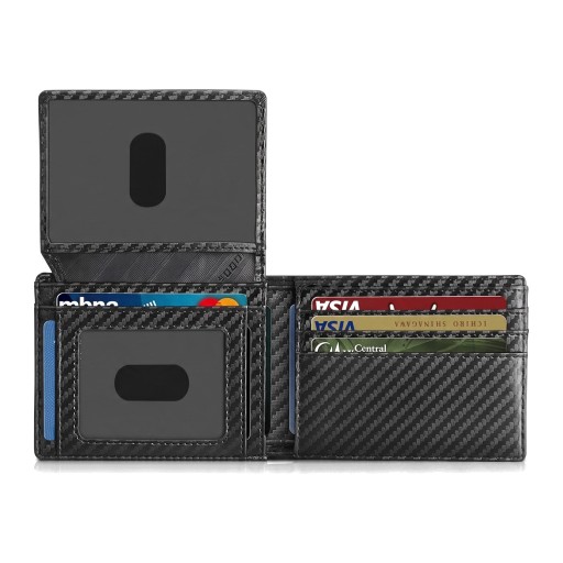 Men's Slim Wallet with RFID Protection and 2 Card Windows 11 x 8 x 1.5 cm PU Leather Up to 15 Cards and Cash Pocket