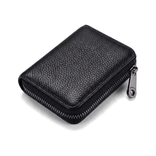 Funda para tarjetas de crédito con cierre y protección RFID 11 x 8 x 2,5 cm de cuero PU Compartimentos tipo acordeón para tarjetas Negra Unisex