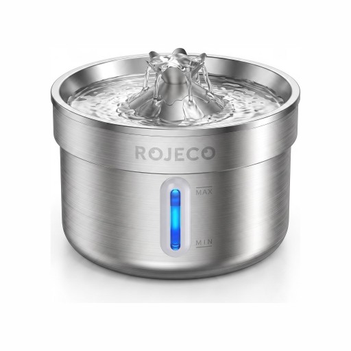 Fuente de acero inoxidable para gatos 2 l con 17 filtros de carbón y 17 filtros de esponja Bebedero automático silencioso con luz LED Para gatos