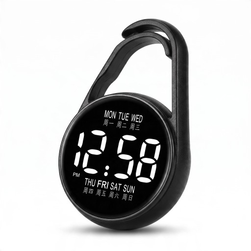 Fick LED klockor med karbin Digitalt lysande display med datum och veckodag Urskiva 4 cm Plastkapsel Svart För ryggsäck och nycklar