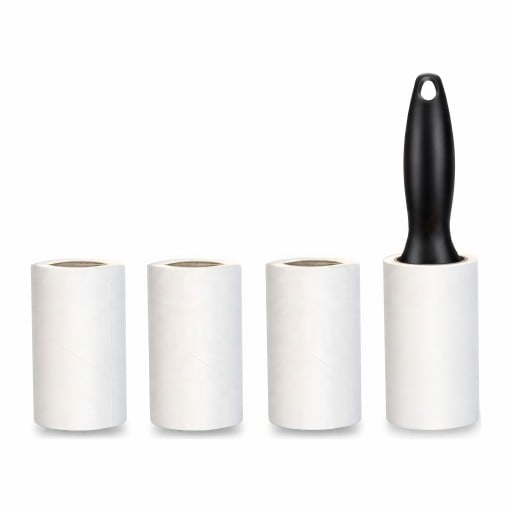 Lint Roller with Handle and 4 Rolls of 240 Tear-Off Sheets 23 x 10 cm Black Handle For Clothing Furniture and Car