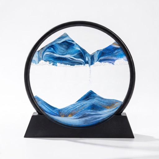 3D obraz s pohyblivým pieskom Kulatý presýpací obraz 18 x 19 cm Sklo a stojan Dekorácia na stôl do obývačky aj kancelárie