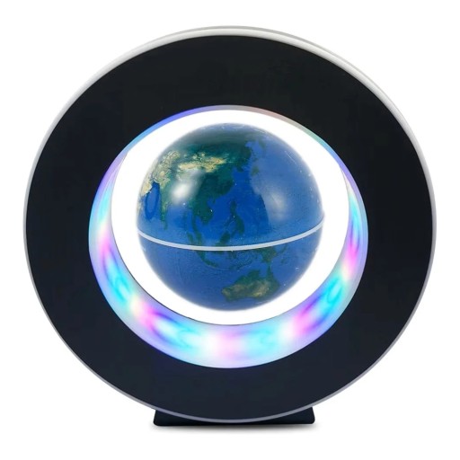 Levitujúci magnetický glóbus 8,5 cm v kruhovom stojane 17,5 cm s farebným LED podsvietením Dekorácia a nočná lampa na stôl