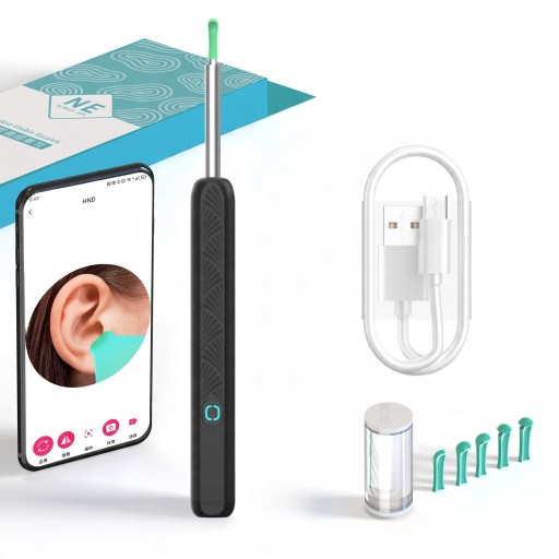 Limpiador de oídos visual con cámara NE3-D WiFi Endoscopio de oídos Full HD Luz LED Puntas de silicona Carga a través de USB-C