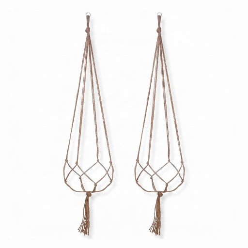 Suporte suspenso para vaso de flores macramé 3 pcs Comprimento 90 cm Cordão trançado à mão com argola de metal Suspensão boho