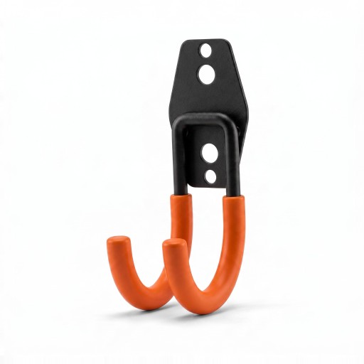 Wandhaken für Fahrräder in J-Form Klein Höhe 110 mm Metall mit rutschfester Beschichtung Schwarz mit orangefarbenen Armen Für die Garage und Werkstatt