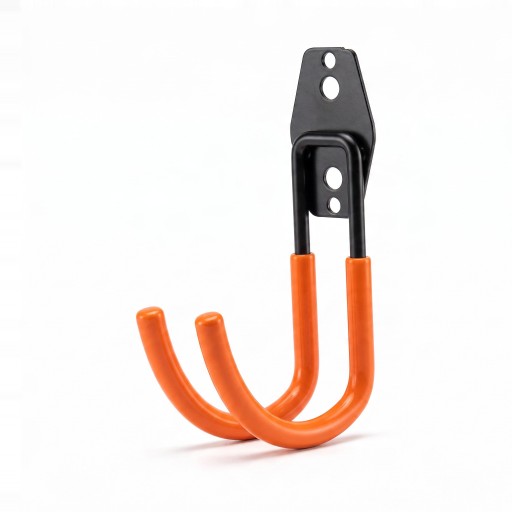 Wandhaken für Fahrräder in J-Form Mittel Höhe 145 mm Metall mit rutschfester Beschichtung Schwarz mit orangefarbenen Armen Für die Garage
