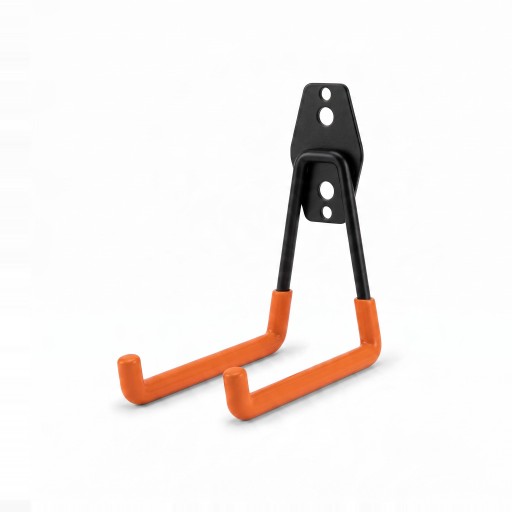 U-Shaped Wall Hook for Bicycles and Tools Medium Projection 135 mm Metal with Non-Slip Coating Black with Orange Arms For Garage