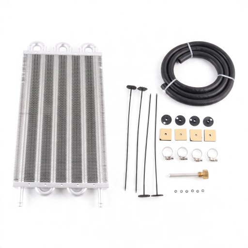 Universal Oil Cooler 6 Rows 393 x 189 x 20 mm Aluminium Silver Kit with 1.2 m Hose and Clamps for Engine, Transmission and Differential