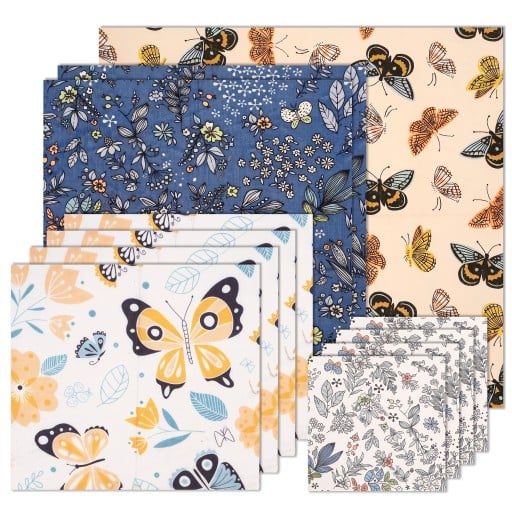 Essuie-tout en cire alimentaire 11 pcs Ensemble de 4 tailles de 10,2 à 35,6 cm Cire d'abeille et coton Motif de papillons et de fleurs Pour les bols