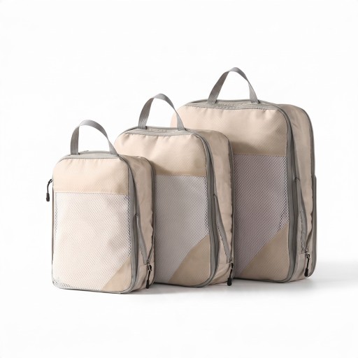 Conjunto de 3 organizadores compressivos para mala 31 x 21 cm 36 x 25 cm e 41 x 31 cm Poliéster com janela em rede Packing cubes