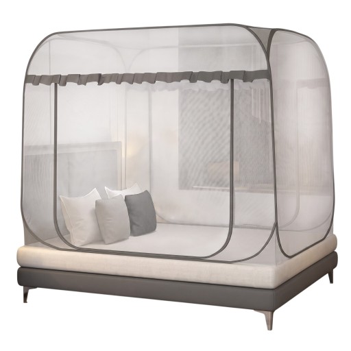 Moskitonet mod insekter Stående telt over seng 1,5 m 200 x 150 x 145 cm Med rammestruktur Fin netting Hvid med grå kant