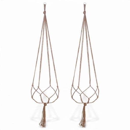 Macramé ophæng til blomsterkrukker 2 stk 90 cm Håndlavet af reb af plantefibre Naturlig nuance Til stue- og udendørsplanter