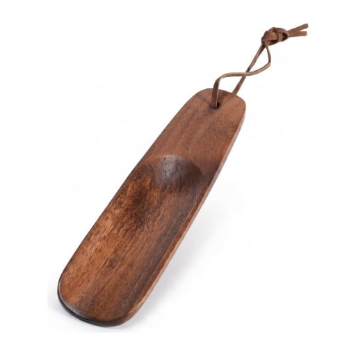 Wooden Shoe Horn 15.5 cm Short Shoe Horn Made of Solid Wood with Hanging Loop Brown For Easy Wearing at Home or in a Hotel