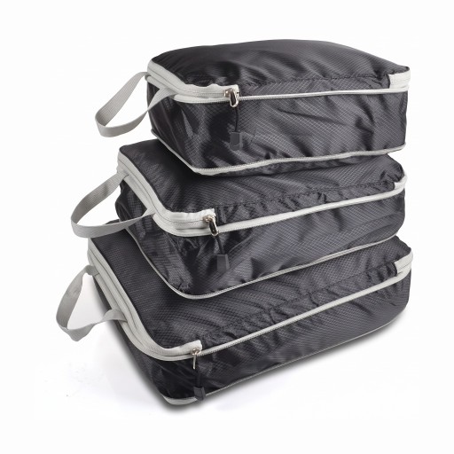 Conjunto de 3 organizadores de compressão para mala 30 x 20 cm 35 x 25 cm e 40 x 30 cm Cubos de nylon com pega para viajar