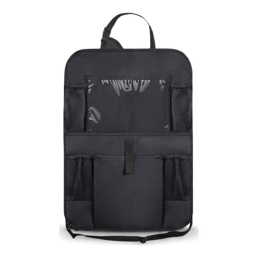 Organizér na opěradlo auta s průhlednou kapsou na tablet 61 x 41,7 cm Oxford látka 600D Černý Ochrana sedadla proti okopání