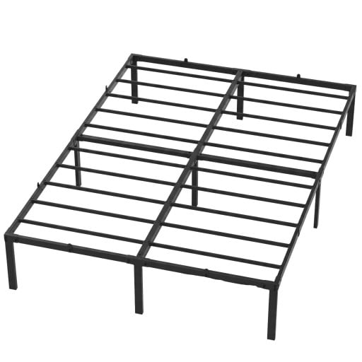 Metalramme til seng 200 x 140 cm Til dobbeltseng Maksimal vægt 360 kg Højde 35 cm Stålstruktur med 8 ben og metalstænger Sort