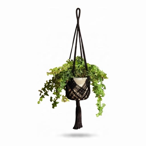 Macramé ophæng til blomsterkrukker med flettet lomme Længde 89 cm Til blomsterkrukker med en diameter på op til 20 cm Bomuldsreb Boho dekoration