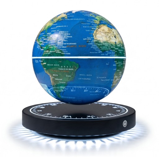 Globe lévitant 14 cm avec carte du monde Lévitation magnétique Socle avec cadran et lumière LED colorée Contrôle tactile Lampe de nuit