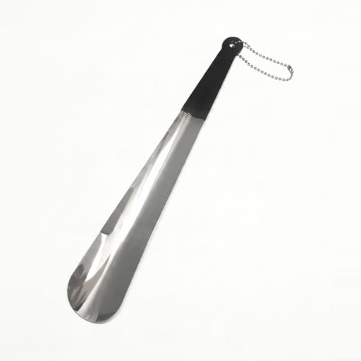 Rustfri skohorn 30 cm med sort håndtag og ophængshul Metal skohorn Sølv For nem og bekvem påklædning derhjemme