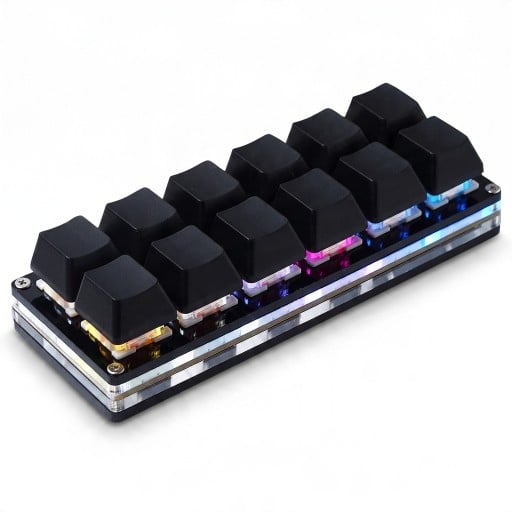 Programovatelná makro klávesnice 12 kláves Mechanické spínače Outemu Red RGB podsvícení USB-C 11,9 cm pro hry a práci
