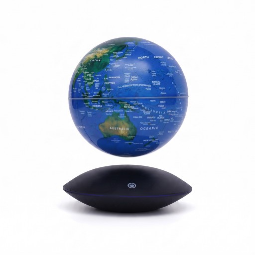 Globe lévitant avec carte du monde Lévitation magnétique Socle noir en forme de UFO Commande tactile Hauteur 25 cm Décoration de bureau et lampe