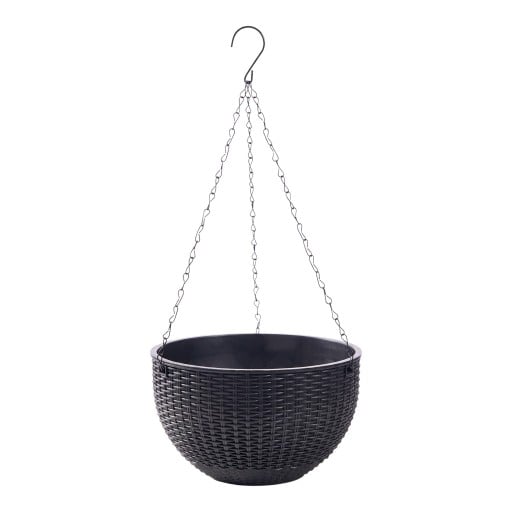 Fleuriste suspendu auto-arrosant 26 cm en plastique au look de rotin avec un insert intérieur et des chaînes pour balcon et terrasse