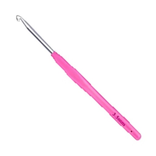 Hæklenål 3,5 mm Rosa med blødt skridsikkert greb og hoved af aluminium Til akryl- og bomulds garn Til tæpper