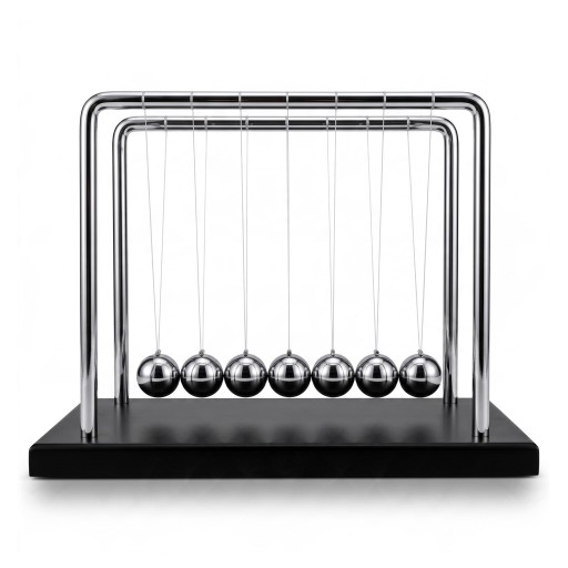 Newton's Pendulum med Stativ 23 x 14 x 17 cm 7 Metal Kugler Sølv og Sort Borddekoration til Kontoret og til Fysikundervisning