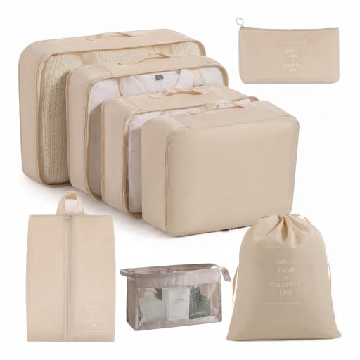 Conjunto de 8 organizadores de viagem para mala Embalagens para roupa até 40 x 30 cm Saco para sapatos Necessaire e saco