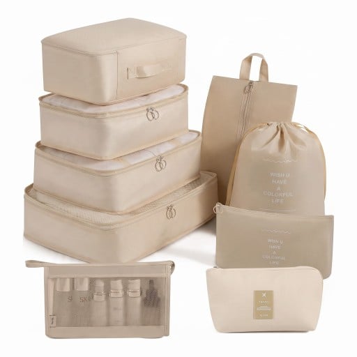 Conjunto de 9 organizadores de viagem para mala Embalagens para roupa até 40 x 30 cm Saco para sapatos Necessaire e estojo